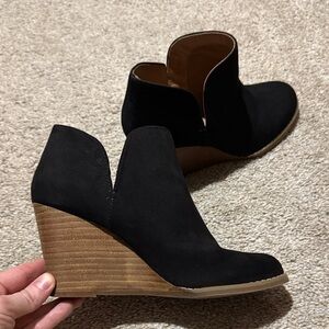 Black Suede Wedge Booties - Women